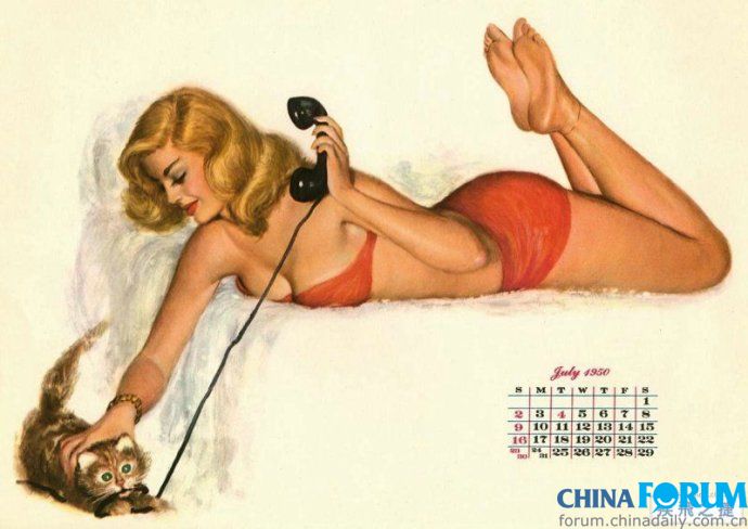 ปฏิทินโบราณ ย้อนยุคปี 1950 American calendar girl