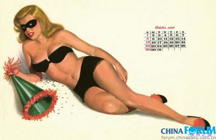 ปฏิทินโบราณ ย้อนยุคปี 1950 American calendar girl