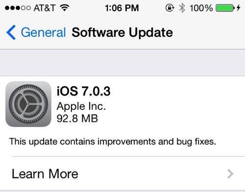 อัพเดท iOS 7.0.3 ปล่อยออกมาแล้ววันนี้ !! มีอะไรใหม่?