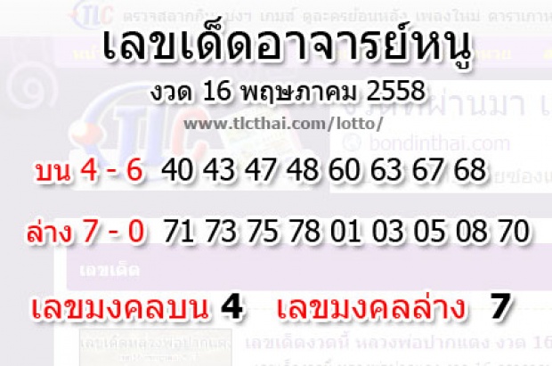 รู้ยัง เลขเด็ด งวดนี้  จาก อ.ดัง  มาแล้ว  เช็คเลย!