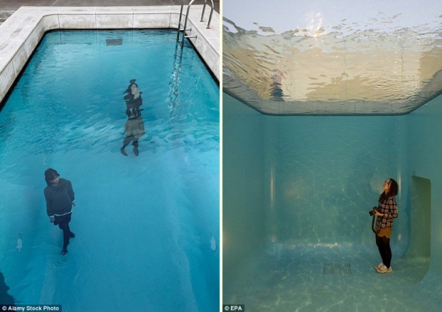 สระว่ายน้ำสุดแปลก ที่ลงไปใต้ก้นสระยังไงก็ไม่มีวันเปียก
