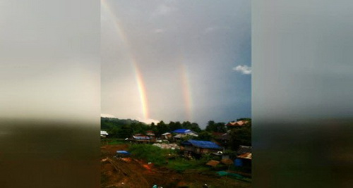 สุดงดงามภาพรุ้งกินน้ำขนานกัน 2 เส้น ที่สังขละบุรี 