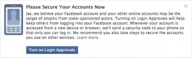Facebook เพิ่มบริการแจ้งเตือนผู้ใช้ หากบัญชีของคุณถูกแฮคจากรัฐบาล