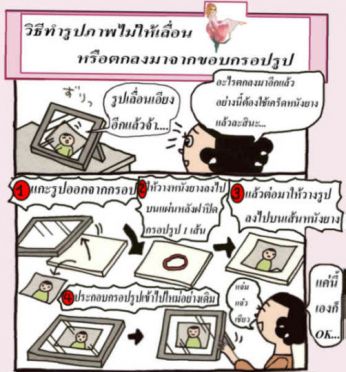 ใช้หนังยางช่วยพยุงรูปภาพในกรอปรูปไม่ให้ตก: 