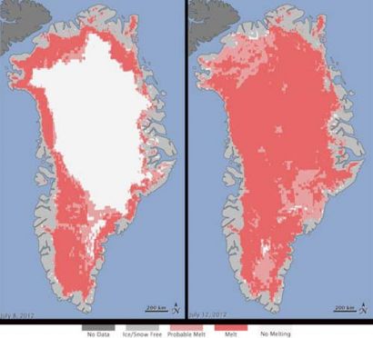 อึ้ง! น้ำแข็งบนเกาะกรีนแลนด์ละลายเกือบหมดในเวลา 4 วัน