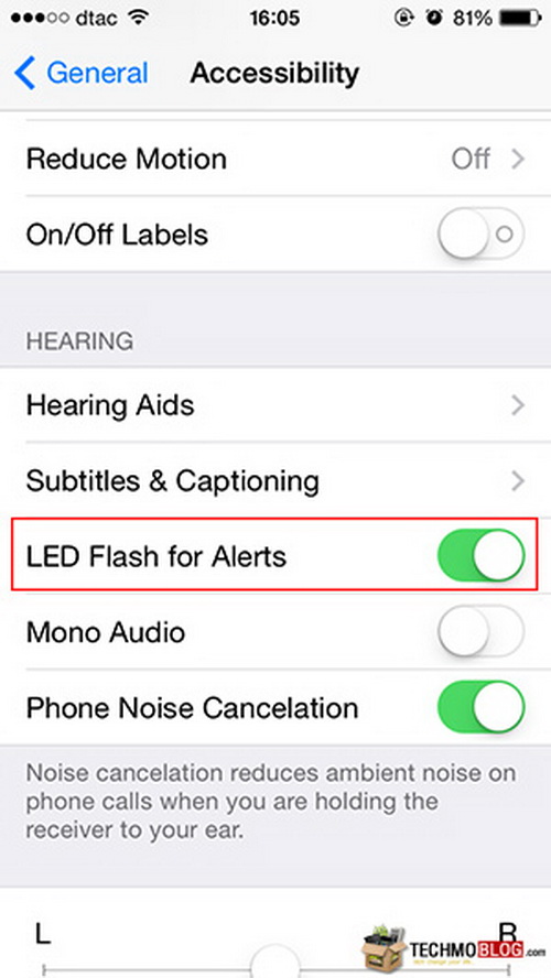 ตรง LED Flash for Alerts ให้เปิดใช้งาน ON ครับ เพียงเท่านี้ก็เรียบร้อย