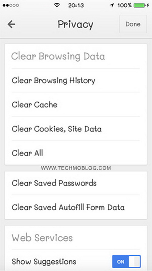 สำหรับเบราว์เซอร์ Chrome ให้เข้าไปที่ Settings > Privacy > Clear Cache และ Clear Cookies, Site Data