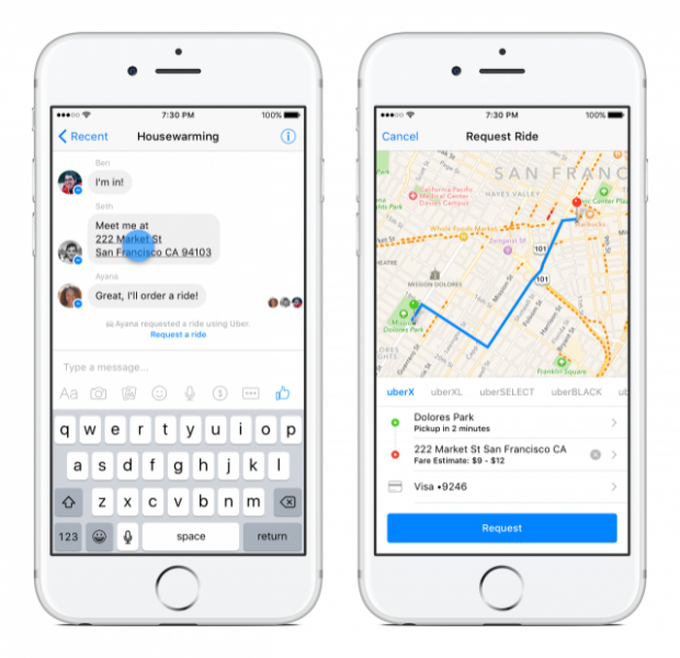 Uber จับมือกับ Facebook เพิ่มลูกเล่นเรียกแท็กซี่ผ่านแอพฯ Facebook Messenger