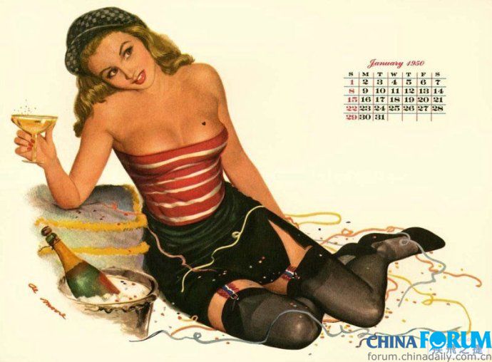 ปฏิทินโบราณ ย้อนยุคปี 1950 American calendar girl