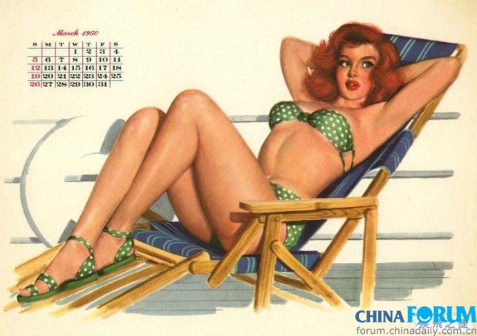 ปฏิทินโบราณ ย้อนยุคปี 1950 American calendar girl