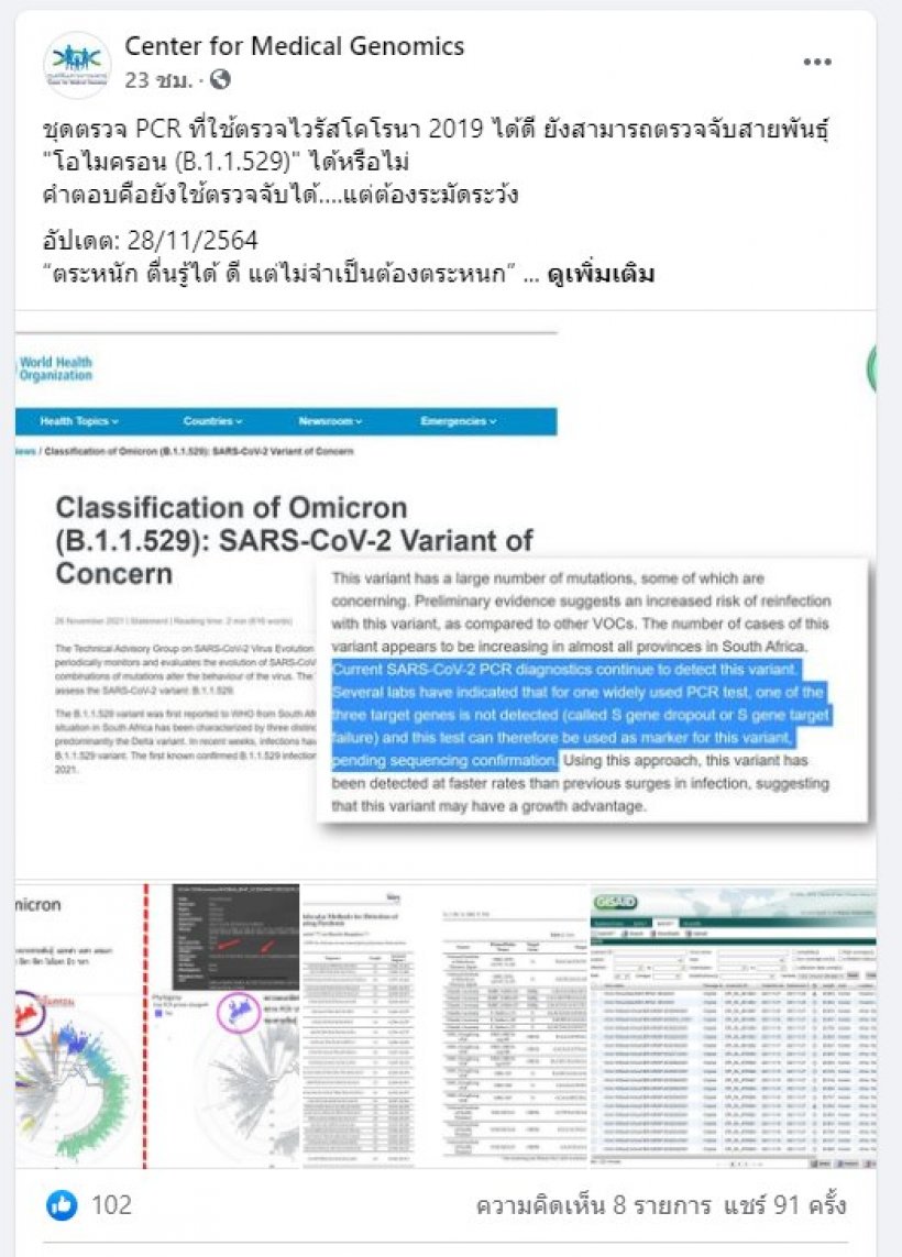 เตือน PCR บางเจ้า ไม่จับไวรัสกลายพันธุ์ตัวร้าย โอมีครอน
