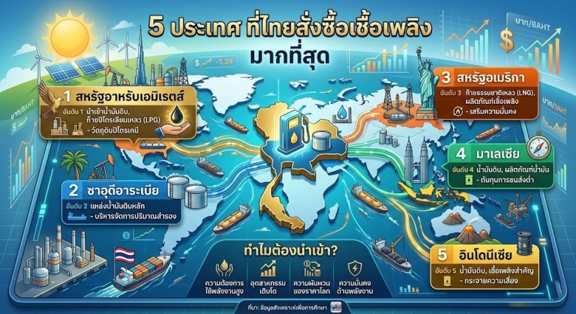 เผยชื่อ5 ประเทศ ที่ไทยสั่งซื้อเชื้อเพลิง มากที่สุด