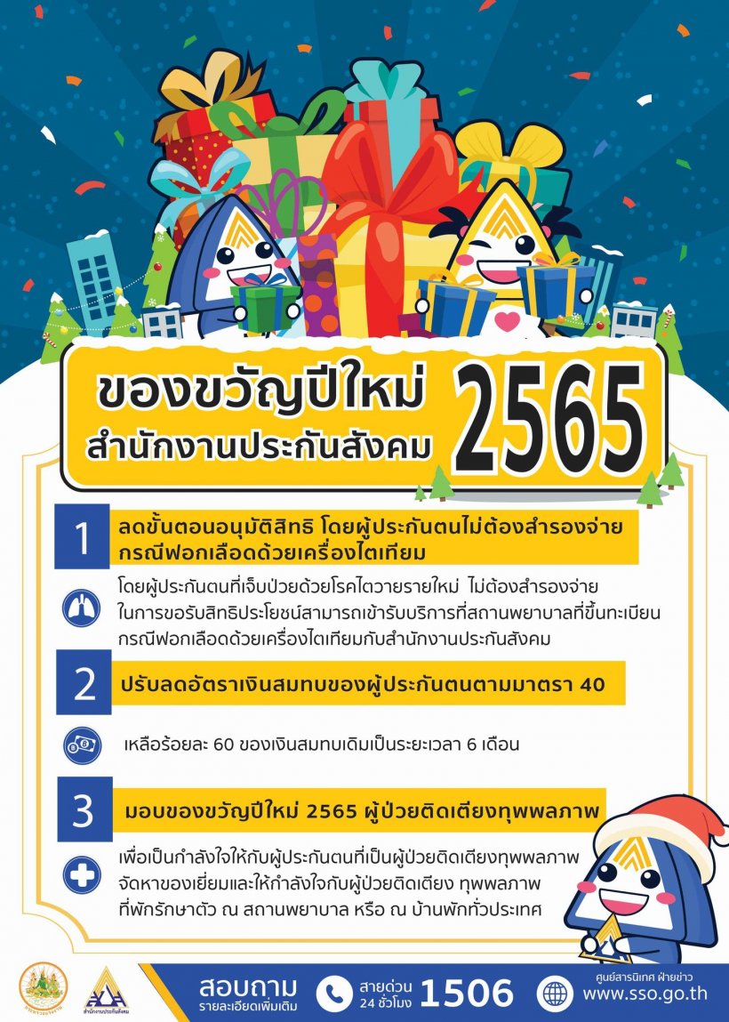 สำนักงานประกันสังคม มอบ3ของขวัญปีใหม่2565