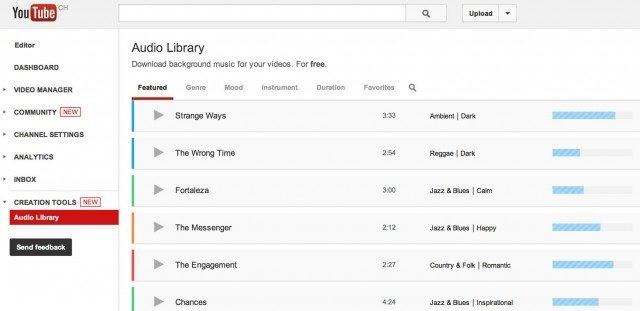 Youtube แจกเพลงบรรเลงประกอบคลิปวีดีโอให้คุณดาวน์โหลดใช้ฟรี มากกว่า150 เพลง