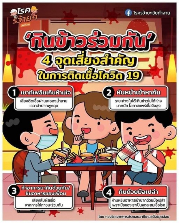 กินข้าวร่วมกัน  จุดเสี่ยงสำคัญในการติดเชื้อโควิด19 