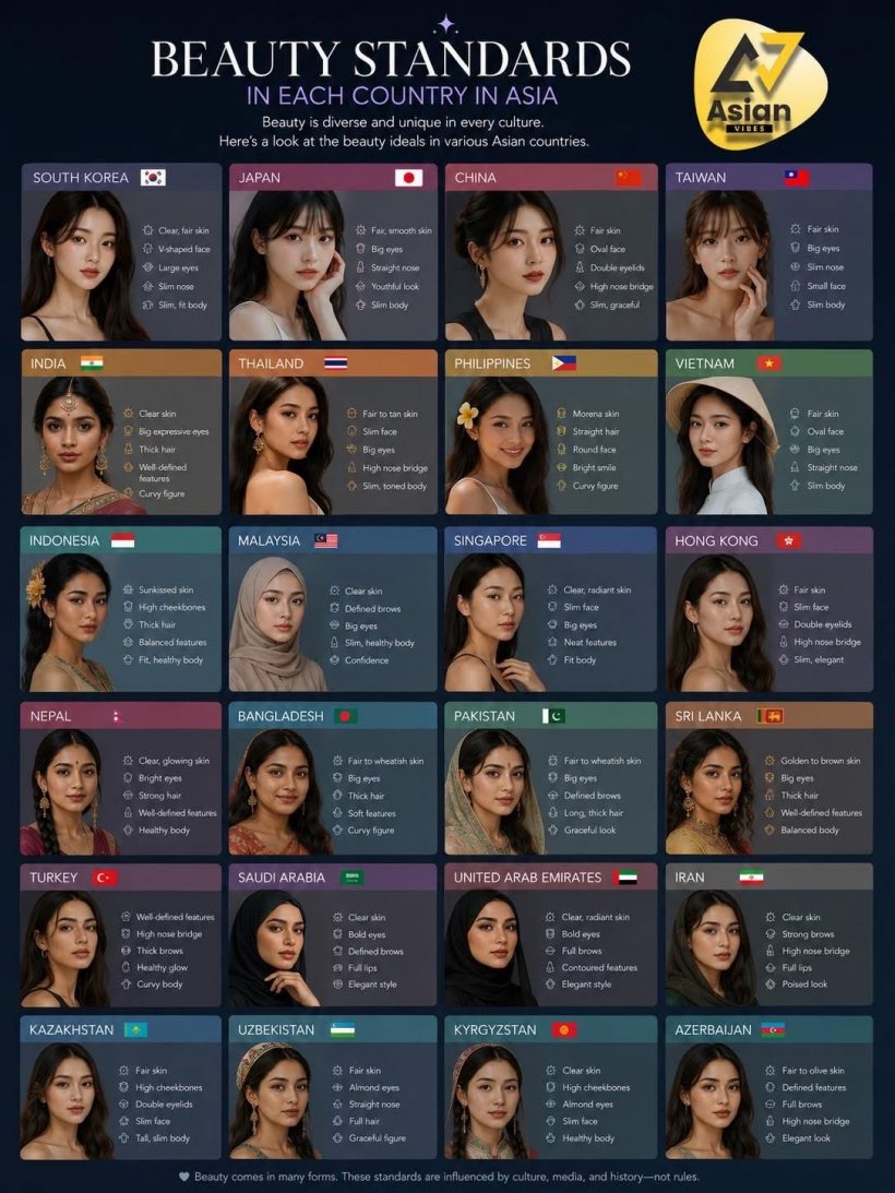 ซูมชัดๆ นิยามคนสวยแต่ละประเทศในเอเชีย แตกต่างจนน่าทึ่ง!