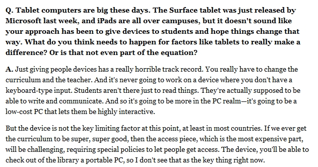 Bill Gates บอก แค่แจก Tablet ไม่ช่วยให้การศึกษาดีขึ้น ต้องมีความพร้อมทั้งหลักสูตรและตัวครู