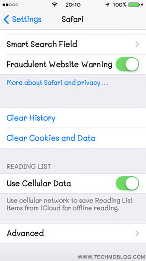 สำหรับเบราว์เซอร์ Safari ให้เข้าไปที่ Settings > Safari > Clear Cookies & Data