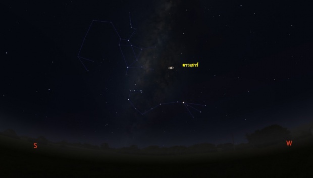 ภาพจำลองตำแหน่งดาวเสาร์บนท้องฟ้าในวันที่ 16 ตุลาคม 2560 เวลา 19:00 น.
