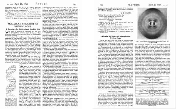 บทความของวัตสันและคริก ที่ตีพิมพ์ในวารสาร Nature ในปี 2496